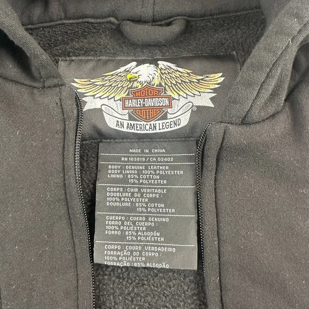 Harley‎ Davidson Mens XL Leather Hooded Vest Black Full Zip Biker RN103819
